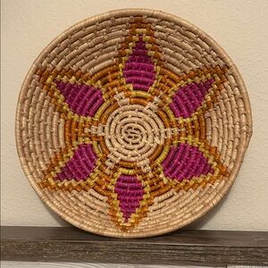 Navajo wedding basket, Handwoven Pink and Orange Star Native American made in NM
